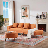 Corrigan Studio 107"Sofa Couch with a Round Storage Ottoman