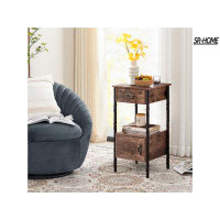 SR-HOME End Side Table,Tall Nightstand With Drawer And Storage Shelf For Living Room,Bedroom
