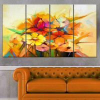 Made in Canada - Design Art 'Fantastic Colourful Gerbera Flowers' 4 Piece Painting Print on Wrapped Canvas Set