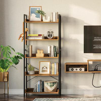 Rubbermaid Bookshelf 5 Tier With 4 Hooks, Industrial Wood Bookcase, Vintage Storage Rack With Open Shelves, Rustic Stand