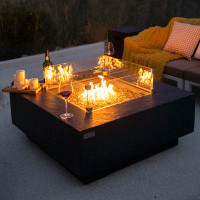 Elementi 16.9" H x 40" W Concrete Outdoor Fire Pit Table with Lid
