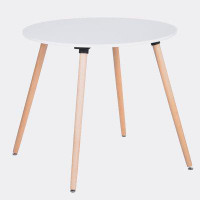 Wrought Studio Round Dining Table with Beech Wood Legs, Modern Wooden Kitchen Table