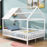 Harper Orchard Full Size Wood House Bed With Fence