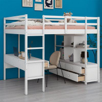 Harriet Bee Jagat Full Size Wooden Loft Bed with Built-in Desk,Drawers and Storage Shelves