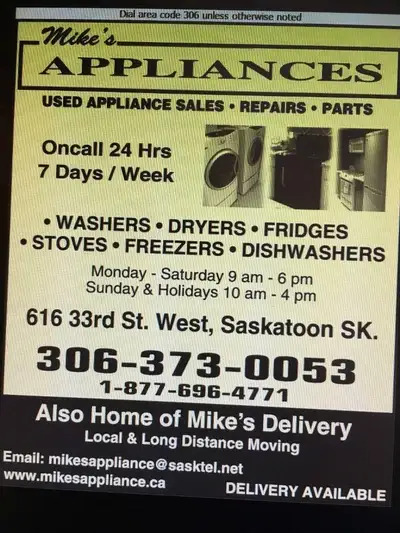 All appliances come with a 1 year warranty free local delivery.