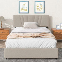 Latitude Run® Full Size Upholstered Linen Platform Bed With Storage