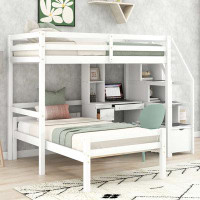 Kaiyi Loft Bed with a Stand-alone Bed, Storage Staircase, Desk, Shelves and Drawers