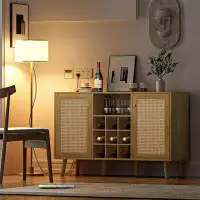 Hokku Designs Farmhouse Coffee Bar Cabinet with Storage,Wine and Glass Rack, Storage Shelves