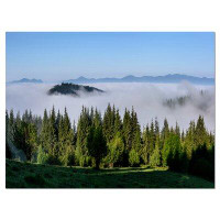 Design Art Green Trees and Fog Over Mountains Landscape Photographic Print on Wrapped Canvas
