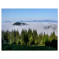 Design Art Green Trees and Fog Over Mountains Landscape Photographic Print on Wrapped Canvas