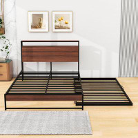 17 Stories Maroma Metal and Wood Platform Bed with Twin Size Trundle
