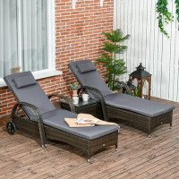 Red Barrel Studio Red Barrel Studio 3 Pieces Patio Rattan Lounge Set Wheeled Wicker Chaise Lounge Chair Set Outdoor Recl