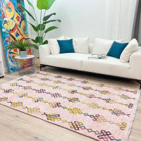 Foundry Select Light Pink Area Rugs for Living Room Bedroom Girls Decor Washable Cotton Pet Friendly
