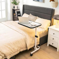 Inbox Zero Rolling Overbed Bedside Table With 9-Level Adjustable Height