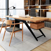 Fit and Touch 62.99" Burlywood + Black Rectangular Solid Wood desks