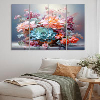 Winston Porter Delicate Blossoming Succulent Tender Pastels V - Succulent Wall Art Living Room - 4 Panels