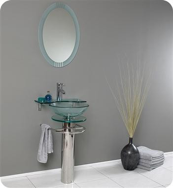 Ovale Modern 24 Inch Glass Bathroom Pedestal  or as a Set w Glass Shelf & Mirror in Cabinets & Countertops