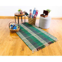 Breakwater Bay Covarrubias Plaid Hand Knotted Cotton Tan/Green Area Rug