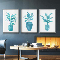 Wexford Home Watercolor House Plant IV Framed Premium Gallery Wrapped Canvas Set of 3