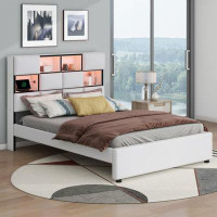 Ivy Bronx Upholstered Platform Bed With LED, Storage And USB, Beige