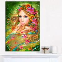Design Art 'Fairy Woman with Colourful Flowers' Graphic Art Print Multi-Piece Image on Canvas