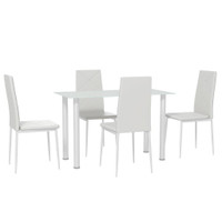 MODERN DINING TABLE SET FOR 4, SPACE-SAVING 5 PIECES KITCHEN TABLE SET WITH RECTANGLE TABLE AND STEEL FRAME, WHITE