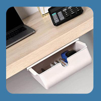 Inbox Zero Under Desk Drawer Storage Box, Hidden Self-Stick Drawer Organizer, Storage Cabinet Under Table, Sliding Drawe