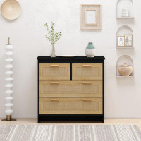 Bay Isle Home™ 4 Drawers Rattan Cabinet,For Bedroom,Living Room,Dining Room,Hallways,Easy Assembly, Black