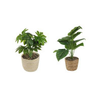 Primrue Artificial Tropical Foliage Potted Plant With Natural Woven Planter,Set Of 2