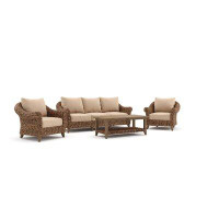 Winston Cayman Sofa and Stationary Lounge Chair 4 Piece Rattan Seating Group with Sunbrella Cushions