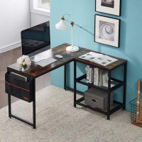 17 Stories L Shaped Computer Corner Desk 47" Space-Saving Workstation Table With Storage Shelves And Bag For Home Office