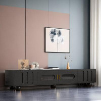 Latitude Run® Tv Stand With Glass Door, Solid Wood Legs And Metal Handles, 2 Drawers And Cabinets