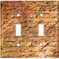 WorldAcc Metal Light Switch Plate Outlet Cover (Orange Tan Letter Writing  - Double Toggle)