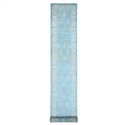 Isabelline 2'5"x18'9" Sky blue Finer Peshawar All over design Pure Wool Hand Knotted XL Runner Rug 1BA2A4413B03441284C8D