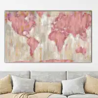 Made in Canada - Bungalow Rose 'Blushing World Map V2 Crop' Acrylic Painting Print on Canvas