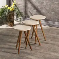 George Oliver Cream White Nesting Coffee Tables 3 PCS,Round Side Table With Wooden Legs,Set Of 3 Small Accent Table, Nig