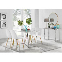 East Urban Home Edzard Dining Table Chrome And White Marble Effect With 4 Luxury faux Leather Dining Chairs