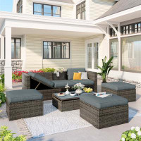 Latitude Run® Patio Furniture Sets, 5-Piece Patio Wicker Sofa with Adustable Backrest_26.4" H x 82.7" W x 52" D