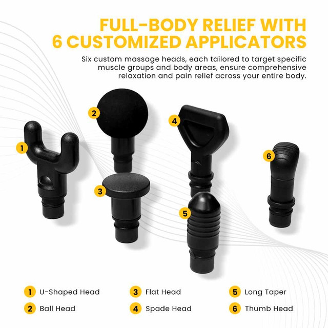 MotionGrey Percussion Massage Gun - 6 Heads Powerful Vibrations, Deep Tissue Relaxation, w/ 20 Adjustable Speeds in Health & Special Needs - Image 4