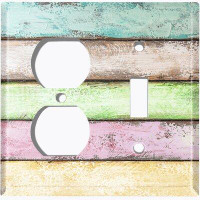 WorldAcc Metal Light Switch Plate Outlet Cover (Colourful Pastel Fence Horizontal - Single Duplex Single Toggle)