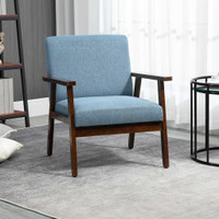 MODERN ACCENT CHAIRS WITH CUSHIONED SEAT, UPHOLSTERED LINEN-FEEL ARMCHAIR FOR BEDROOM, LIVING ROOM BLUE