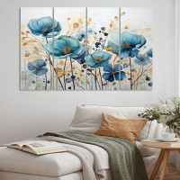 Design Art Bluie Botanical Rhythms - Abstract Botanicals Wall Art Living Room - 4 Panels