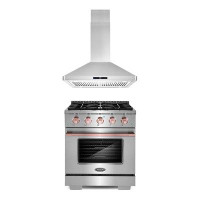 Cosmo Cosmo 3 Piece Kitchen Appliance Package with 30'' Gas Freestanding Range , and Island Range Hood