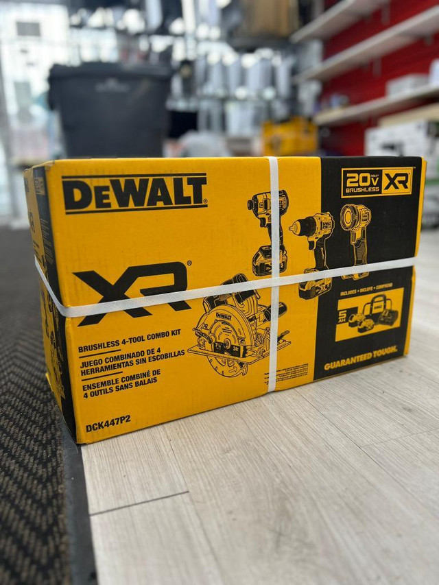 Dewalt 4 Cordless Tool Kit with Brushless Motor - 20V MAX XR - 2 Batteries (DCK447P2) - Yellow/Black @MAAS_COMPUTERS in General Electronics in Toronto (GTA)