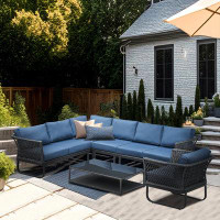 Latitude Run® 6 Pieces Patio Conversation Set Metal Outdoor Sectional Seating Set for 6 Person