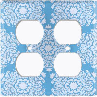 WorldAcc Metal Light Switch Plate Outlet Cover (Damask Snow Flake Teal - Double Duplex)