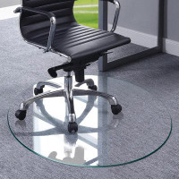 Fab Glass and Mirror Round Tempered Glass Chair Mat For Hardwood Floor or Carpet, Flat Edge 1/4" Thick, Clear