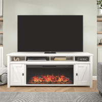 Loon Peak Janoah Electric Fireplace Tv Console With Remote For Tvs Up To 85", Ivory Oak