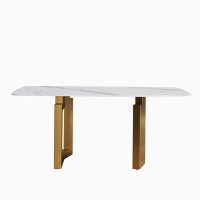 Everly Quinn 70.87"Modern artificial stone white curved   metal leg dining table-can accommodate 6-8 people