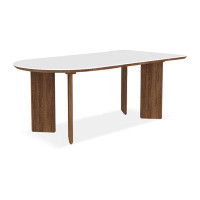 Hokku Designs 70.87" White Sintered Stone + Pine Half-circle Dining Table